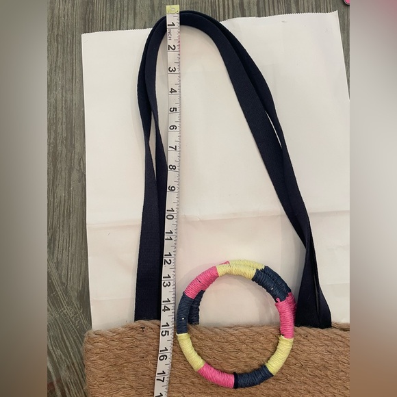 GAP Jute tote bag/crossbody with colorful O-ring top handles and canvas strap. - Picture 13 of 14